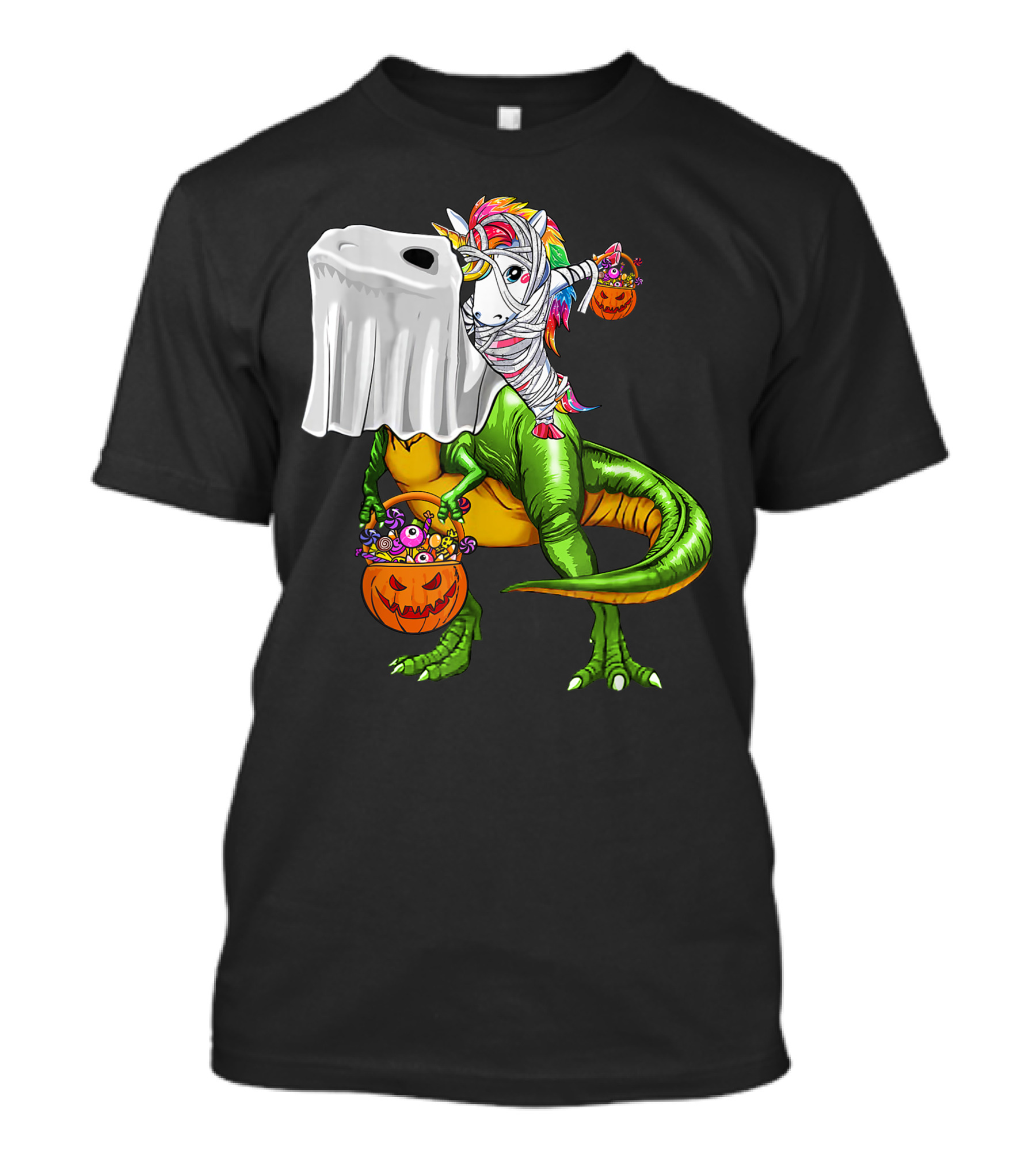 Funny Boo Dinosaur Mummy Unicorn Carrying Pumpkin Halloween T-Shirt