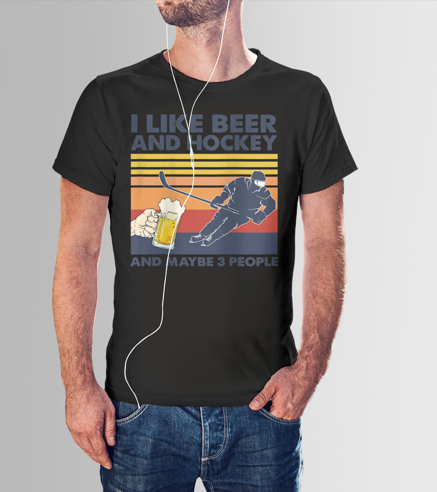 I Like Beer And Hockey Maybe 3 People Retro Vintage Baseball Raglan T-Shirt
