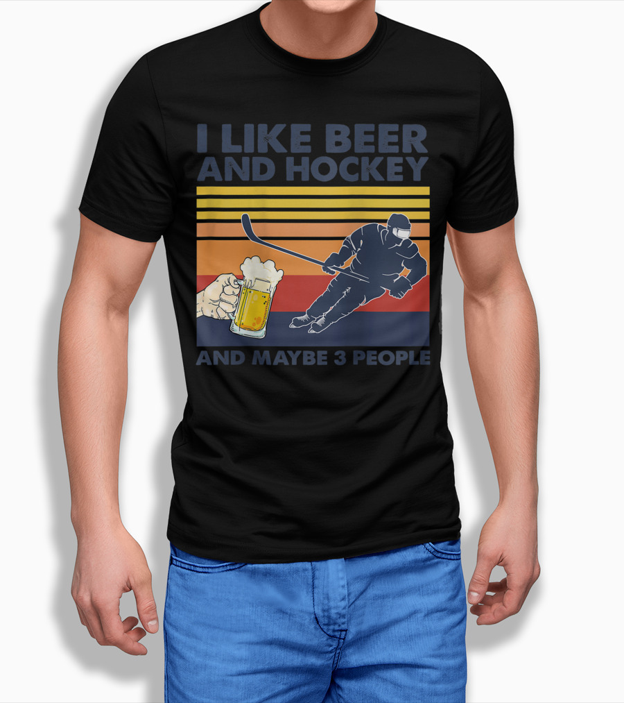 I Like Beer and Hockey Maybe 3 People Retro Vintage Baseball Raglan T-Shirt