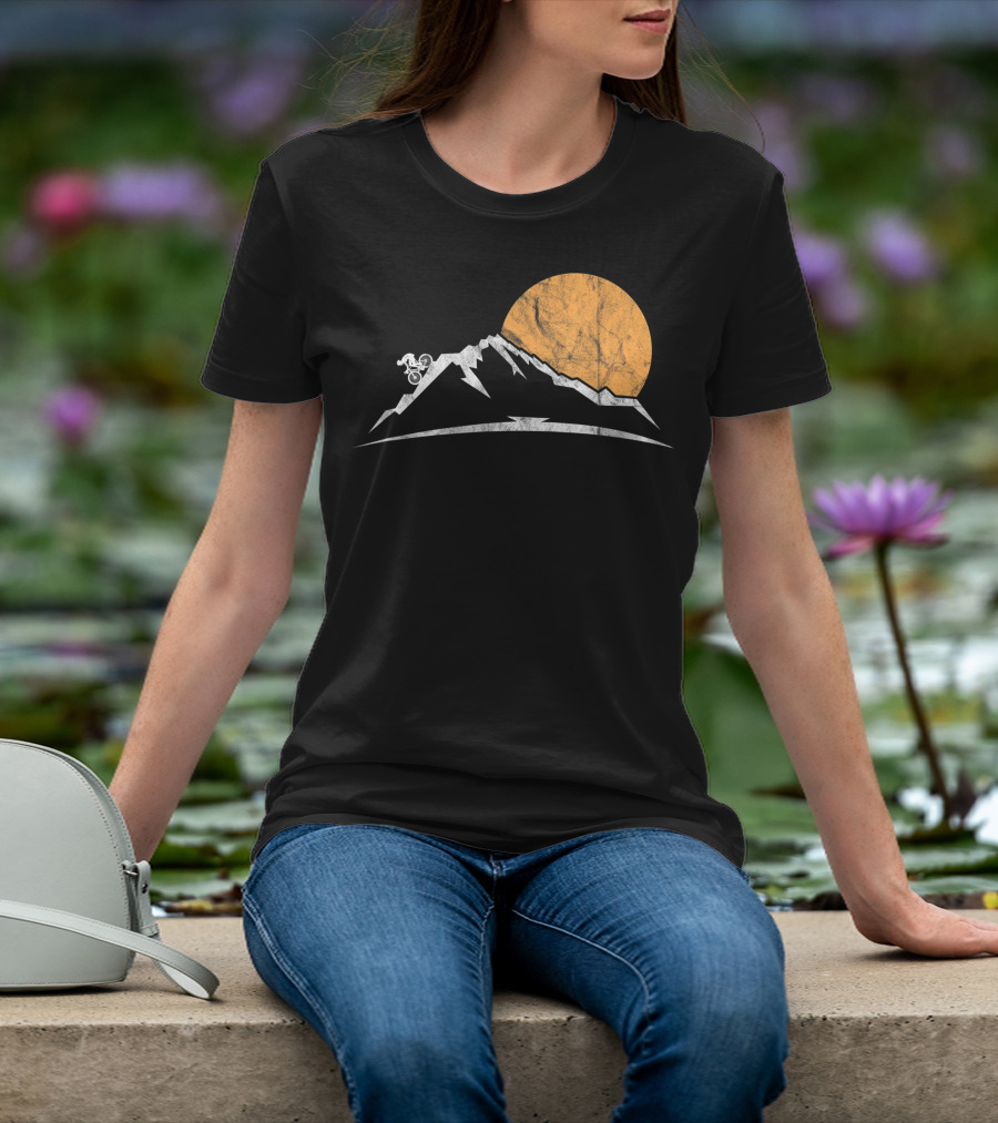 Mountain Bike MTB Downhill Biking Cycling With Sun And Mountain T-Shirt