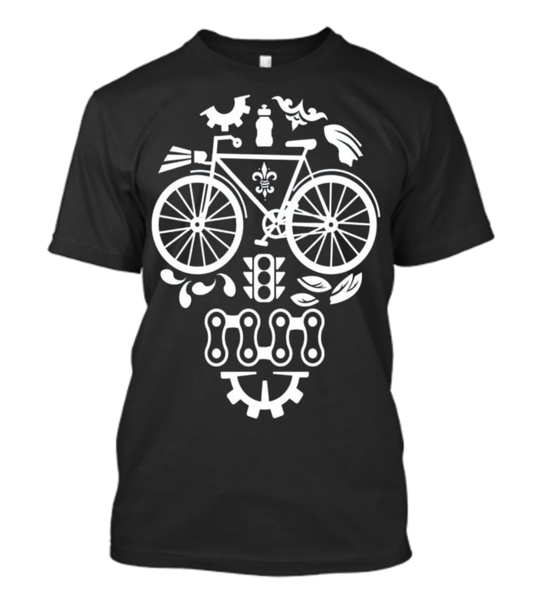 Humorous Cycling Skull With Bicycle Motif And Chain Design Elements T-Shirt