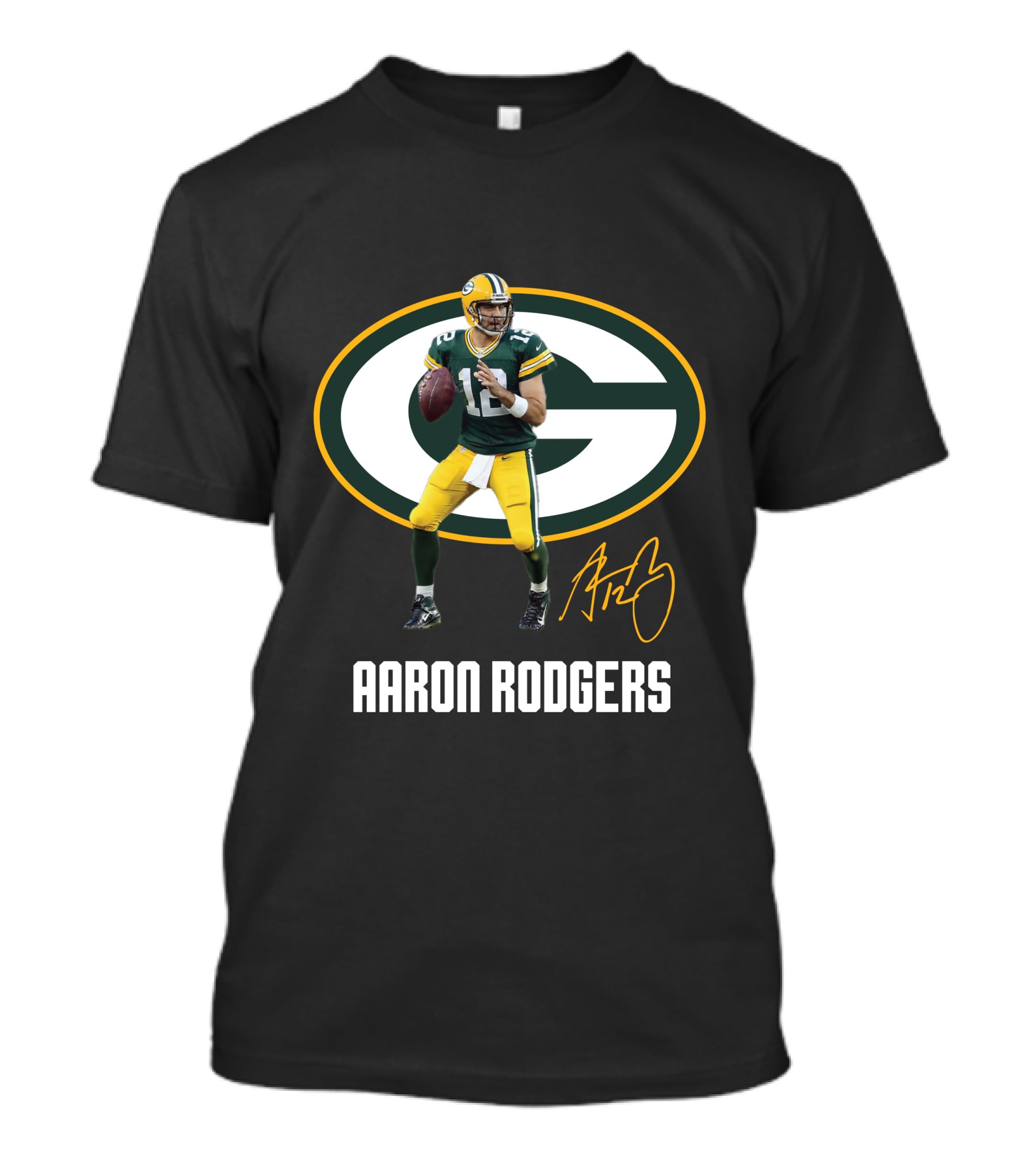Green Bay Packers Aaron Rodgers Signature Football T-Shirt