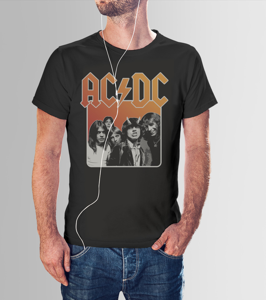 Acdc Band Photo Logo With Lightning Bolt And Band Members T-Shirt