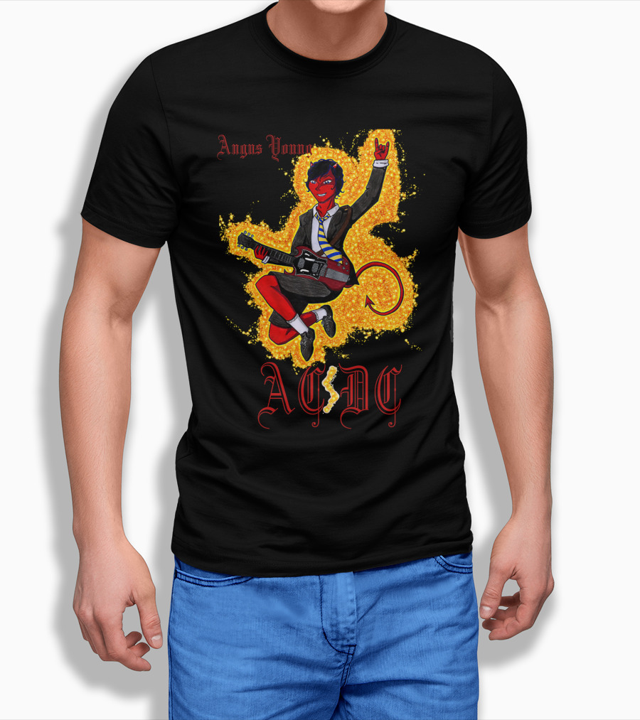 Acdc Angus Young Devil Rock Guitar Poster T-Shirt