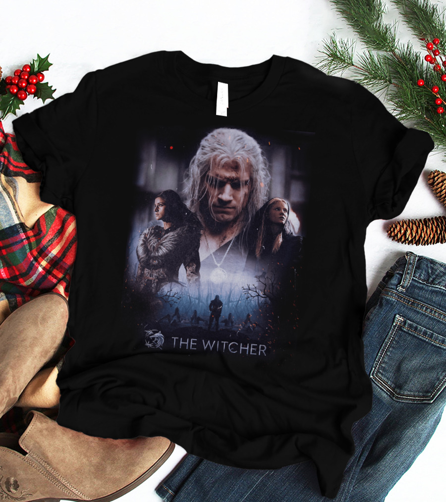The Witcher Geralt Yennefer Ciri Dark Forest Scene T-Shirt