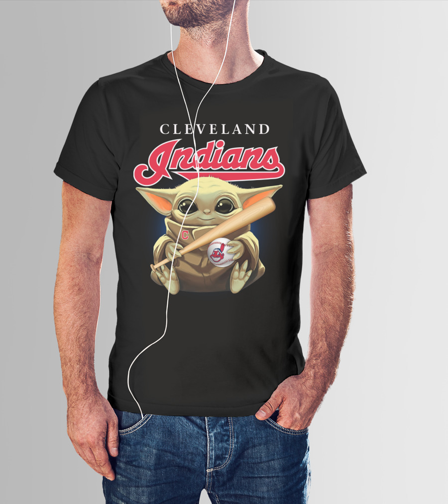 Cleveland Indians Baby Yoda Baseball Bat And Ball T-Shirt