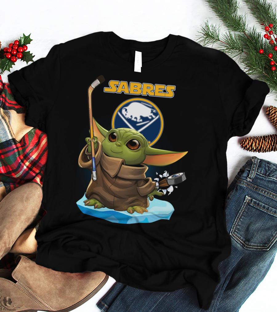 Baby Yoda Sabres Hockey Enthusiast With Buffalo T-Shirt