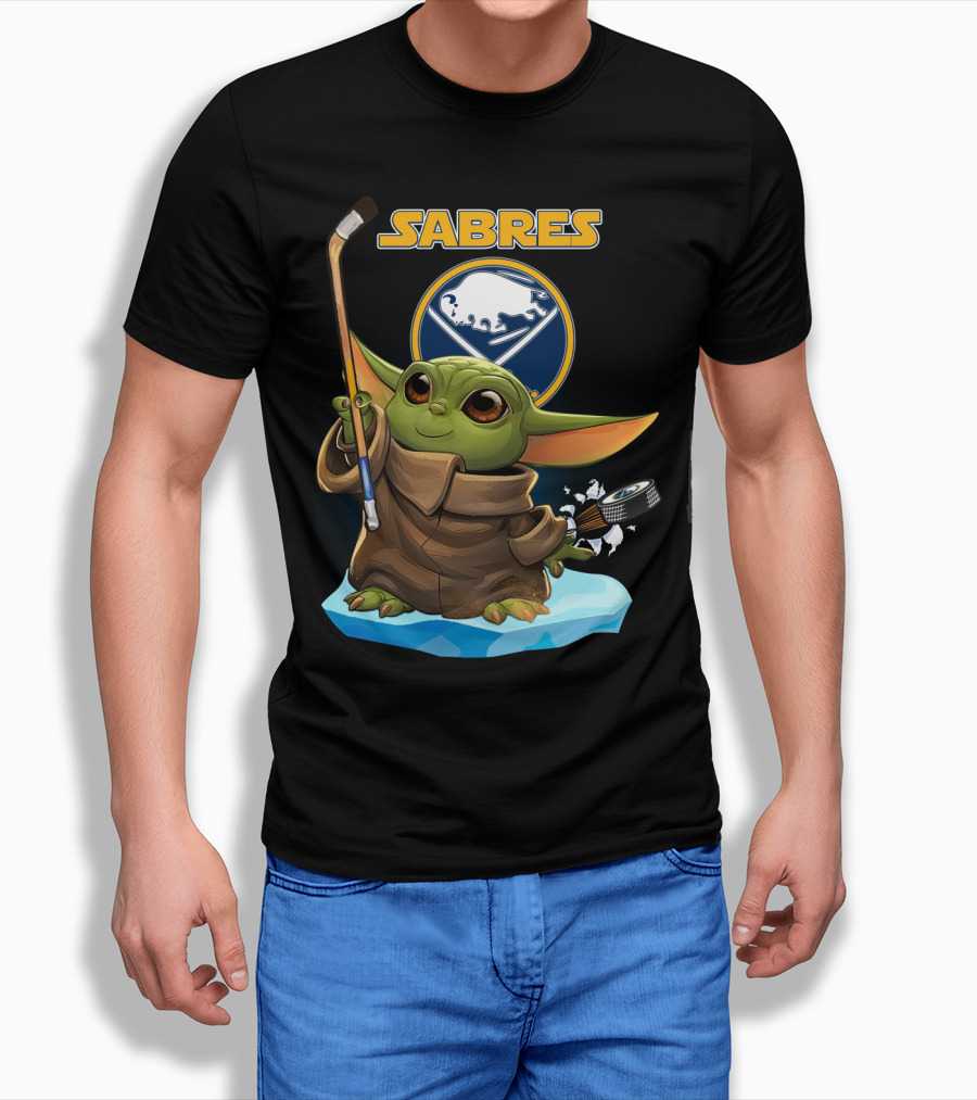 Baby Yoda Sabres Hockey Enthusiast With Buffalo T-Shirt