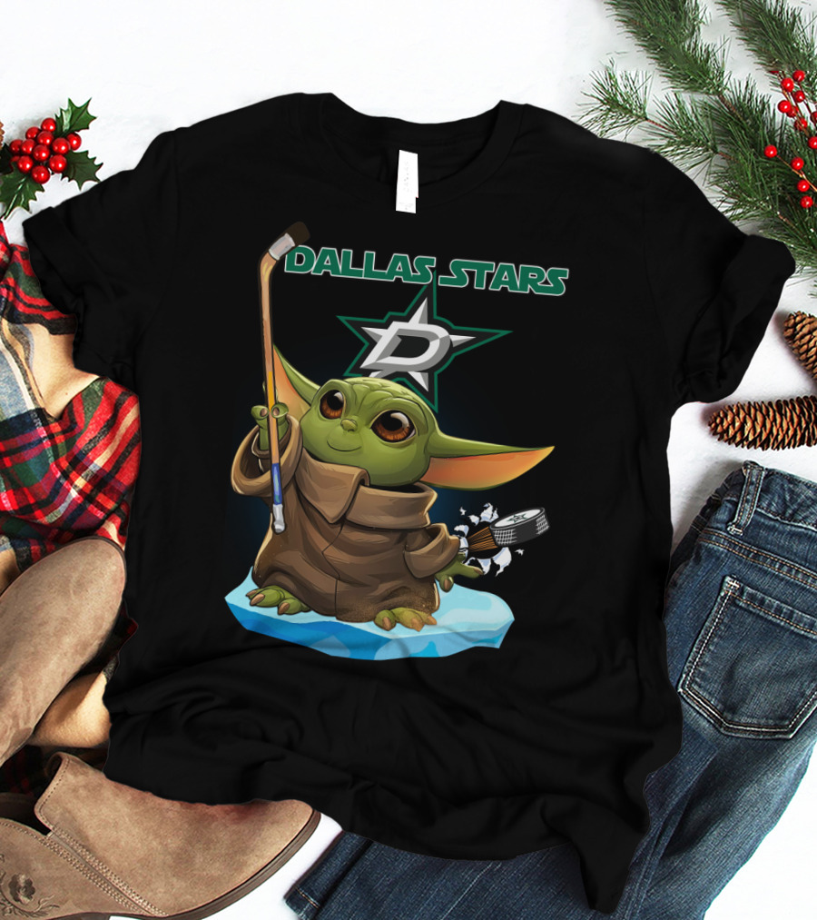 Dallas Stars Baby Yoda Hockey Nhl Star Wars Crossover T-Shirt