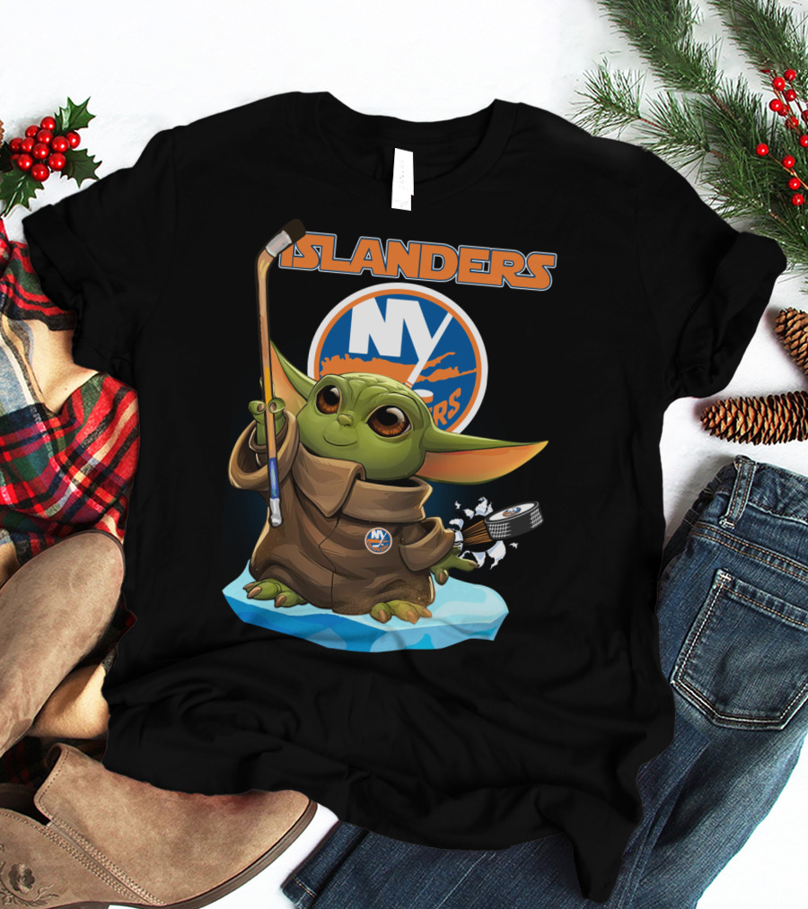 New York Islanders Baby Yoda NY NHL Hockey Puck T-Shirt