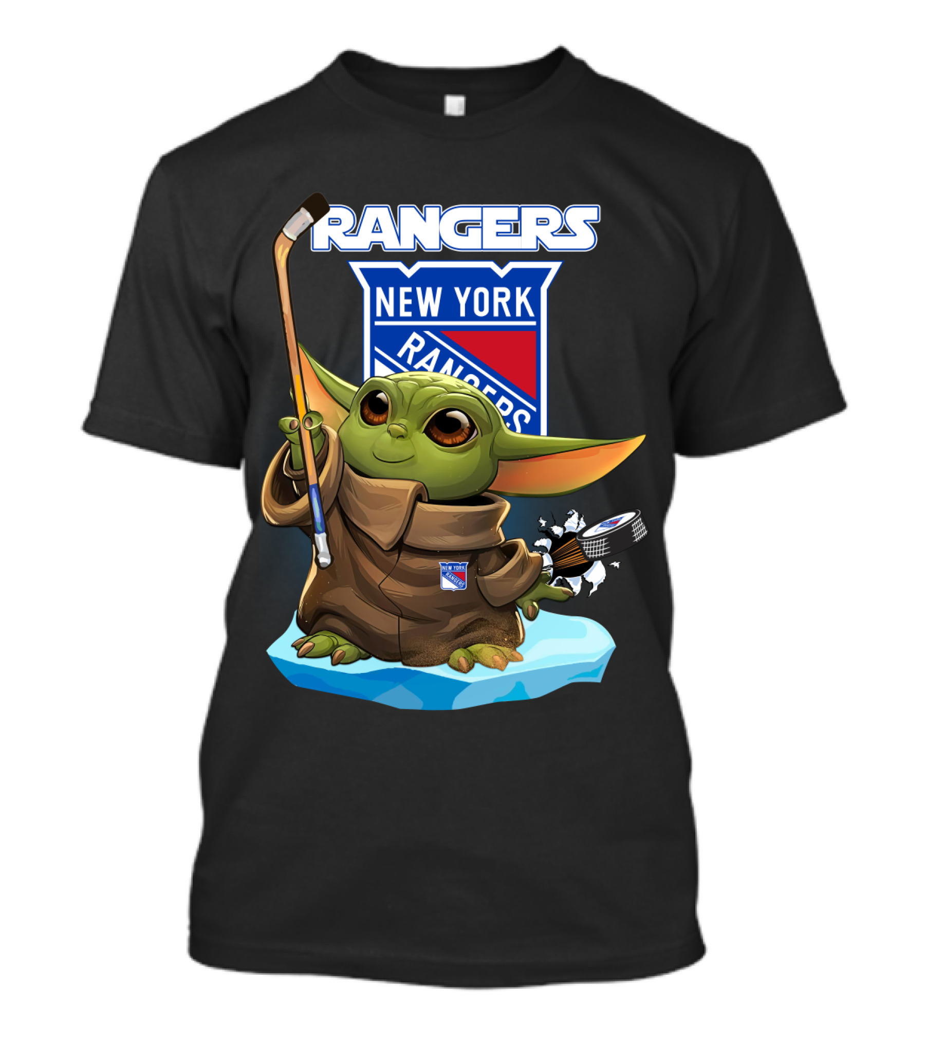 New York Rangers Baby Yoda Hockey Crossover T-Shirt