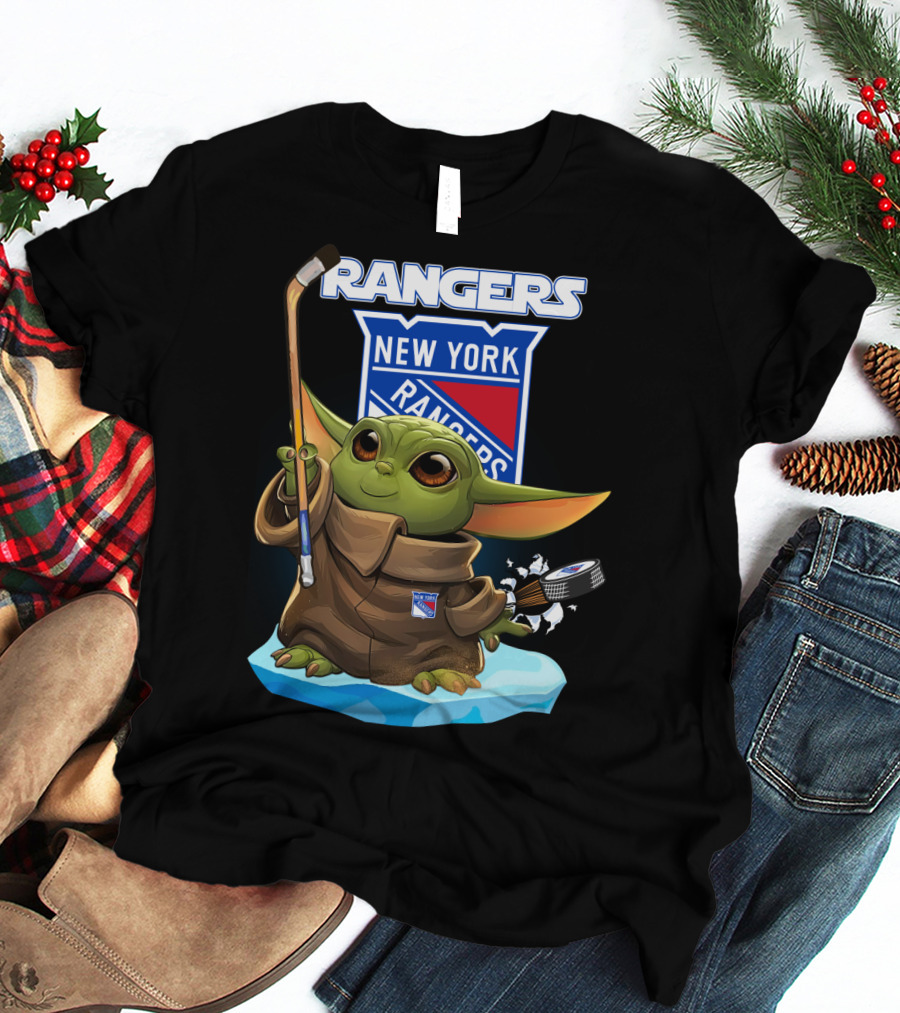 New York Rangers Baby Yoda Hockey Crossover T-Shirt