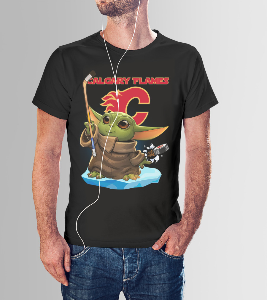 Calgary Flames Baby Yoda Hockey Puck T-Shirt