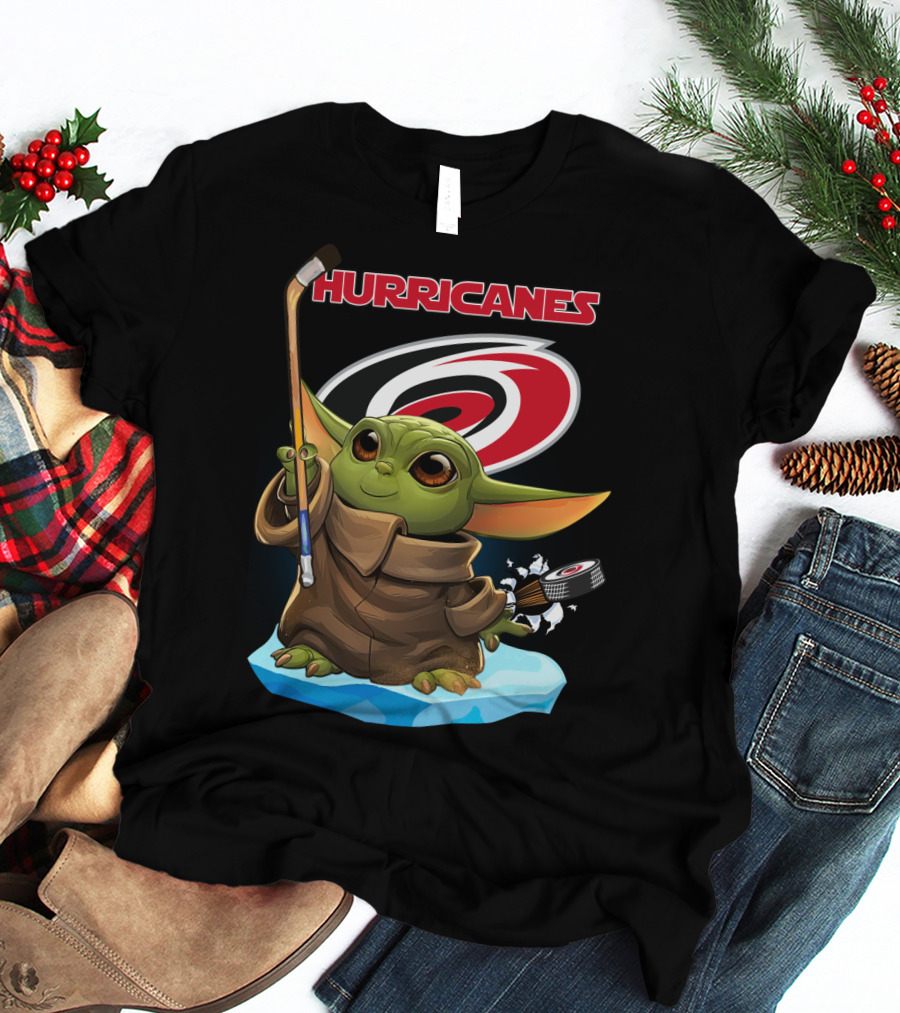 Hurricanes Baby Yoda With Hockey Stick And Puck Carolina Hurricanes T-Shirt