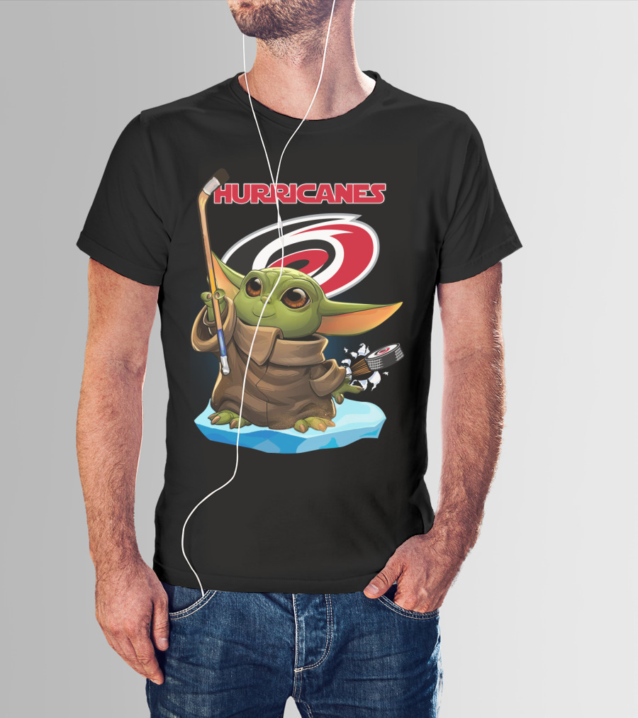 Hurricanes Baby Yoda With Hockey Stick And Puck Carolina Hurricanes T-Shirt