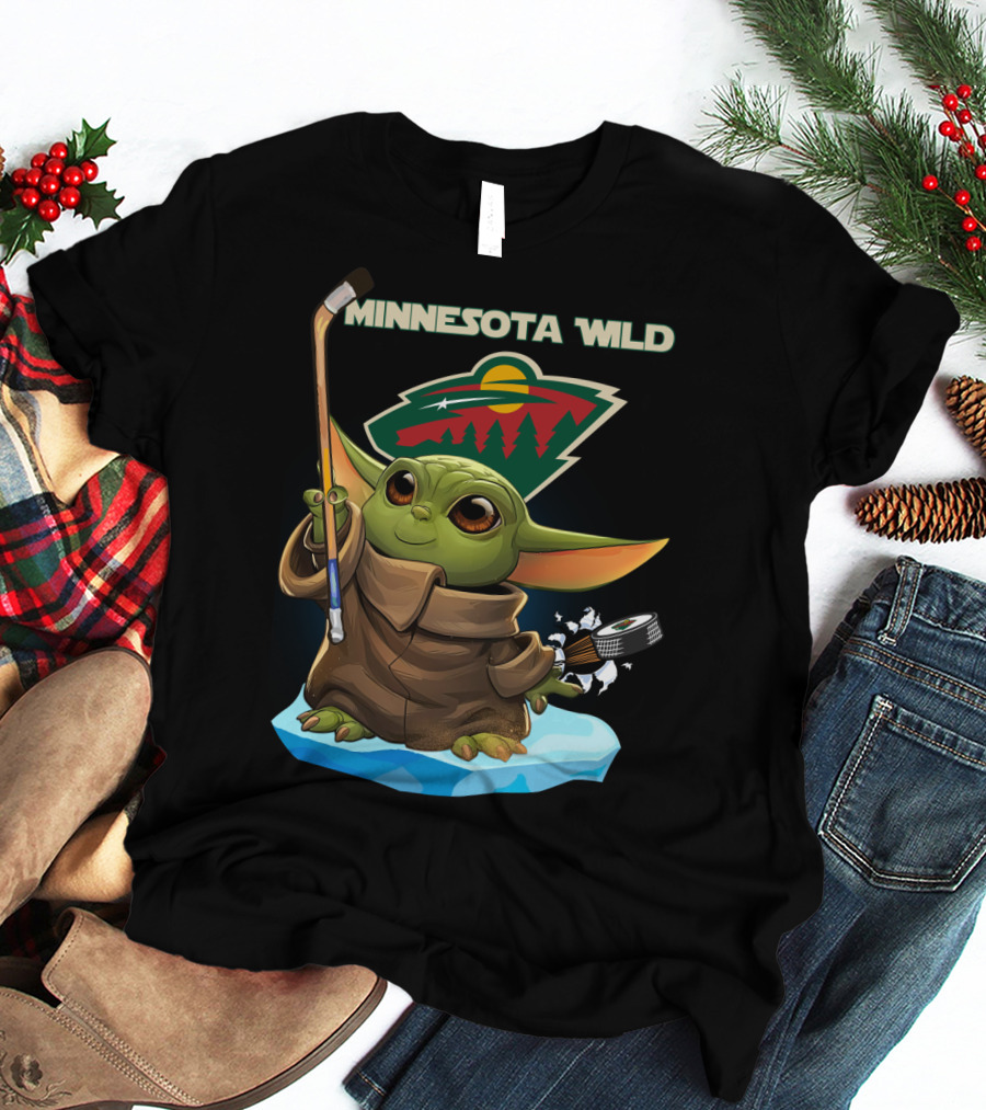 Minnesota Wild Baby Yoda Hockey Star Wars Nhl Crossover T-Shirt