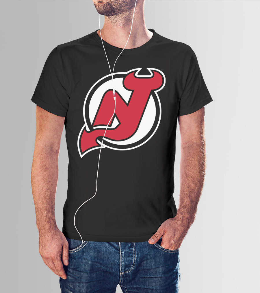 New Jersey Devils Nhl Team Logo Red N With Horns And Tail T-Shirt