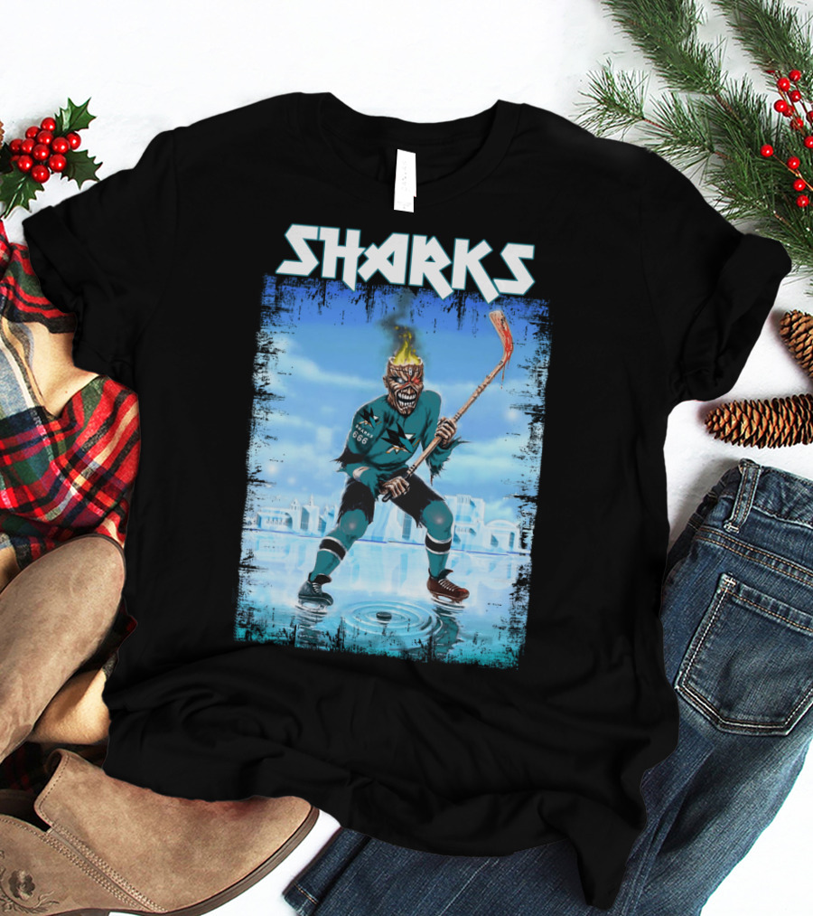 Sharks Fiery Hockey Player On Ice T-Shirt