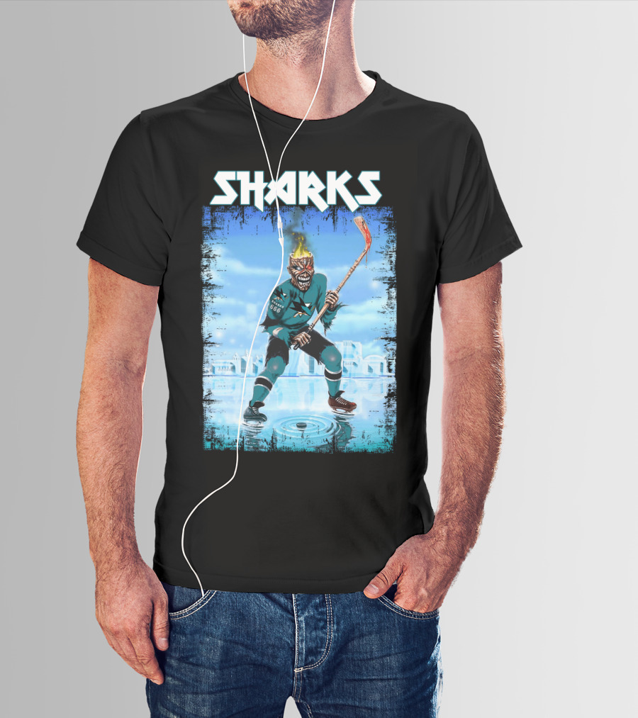 Sharks Fiery Hockey Player On Ice T-Shirt