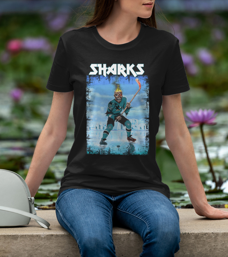 Sharks Fiery Hockey Player On Ice T-Shirt