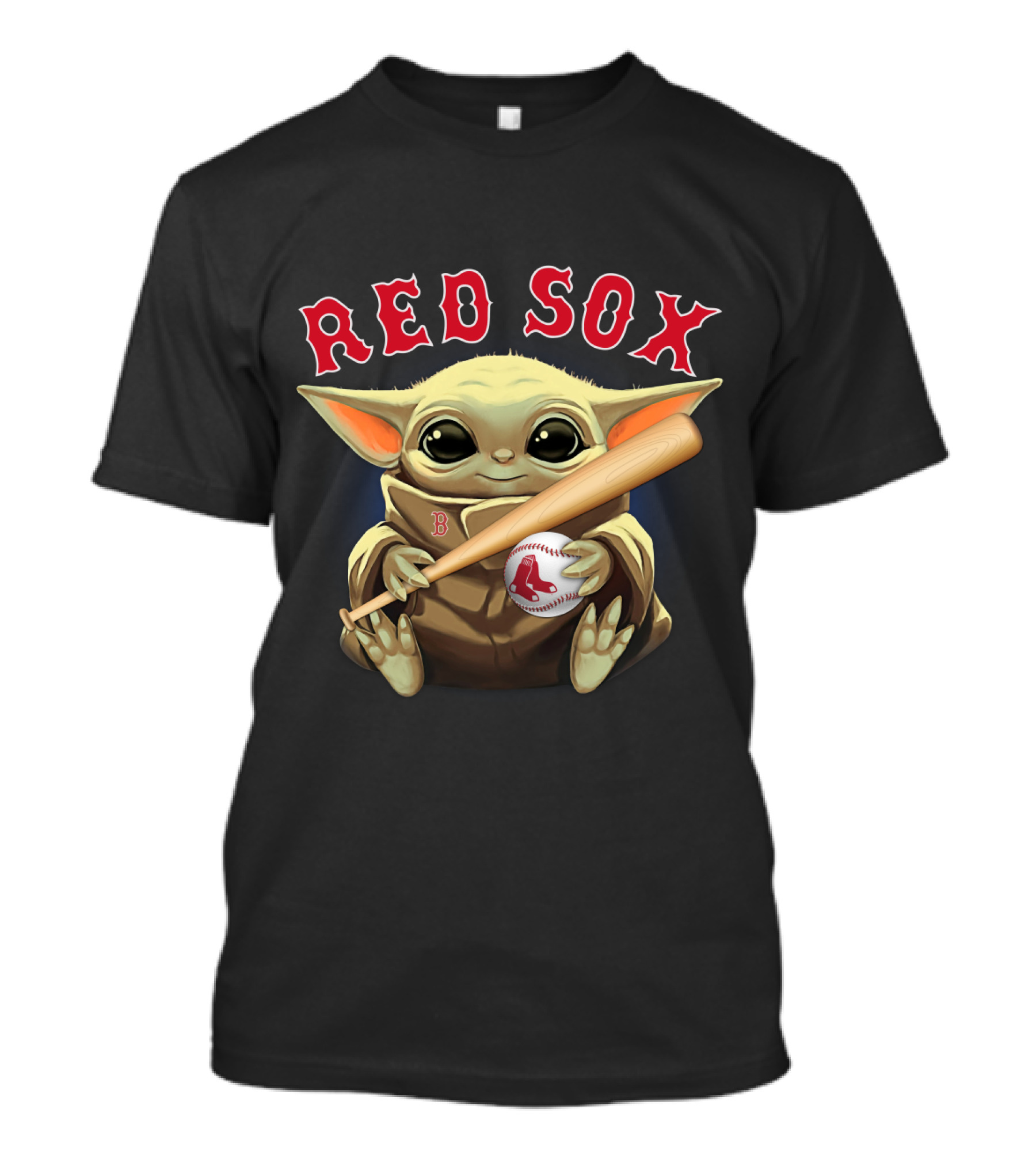 Boston Red Sox Baby Yoda Holding Baseball And Bat T-Shirt