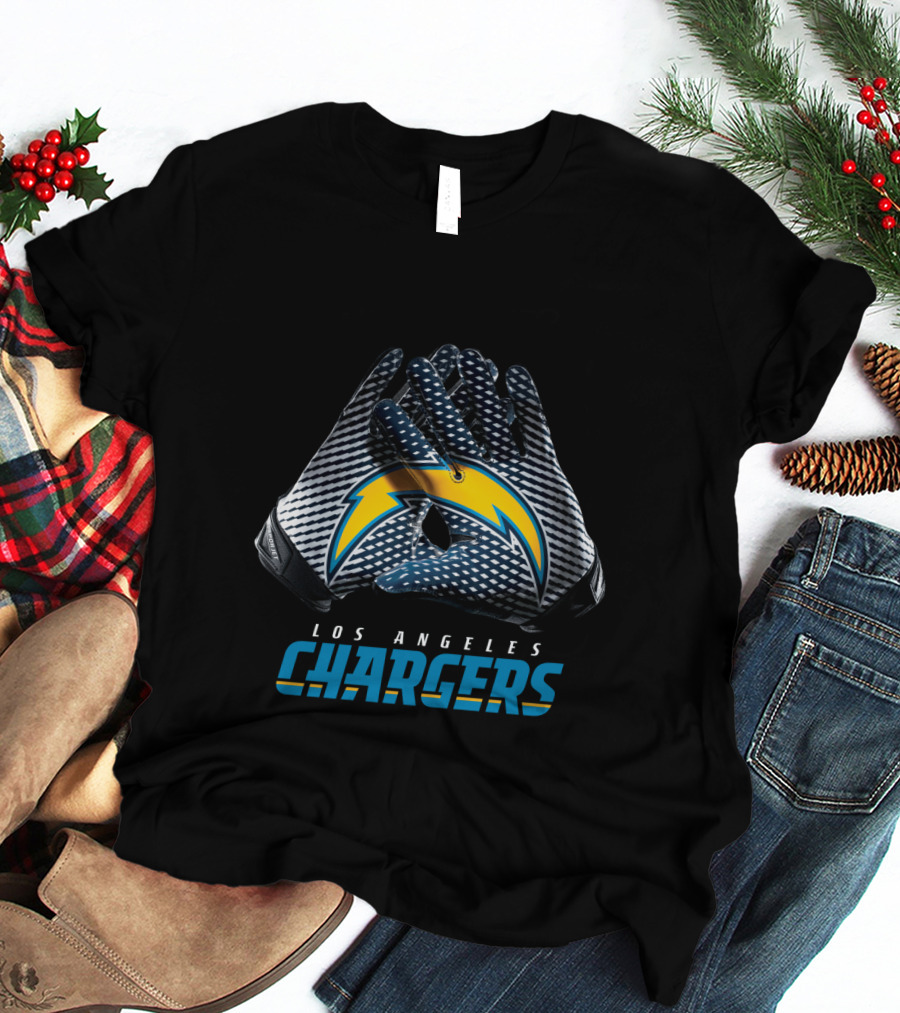 Los Angeles Chargers Nfl Team Bolt Symbol Gloves T-Shirt