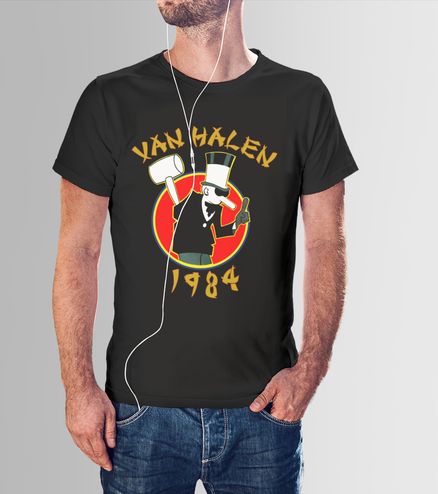 Van Halen 1984 Cartoon Character With Hammer And Top Hat T-Shirt