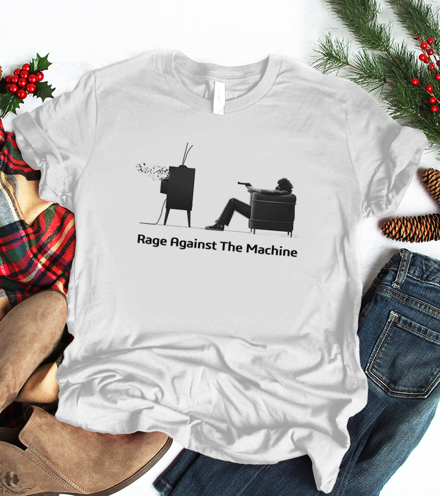 Ratm Rage Against The Machine Man With Gun Watching Exploding Tv T-Shirt