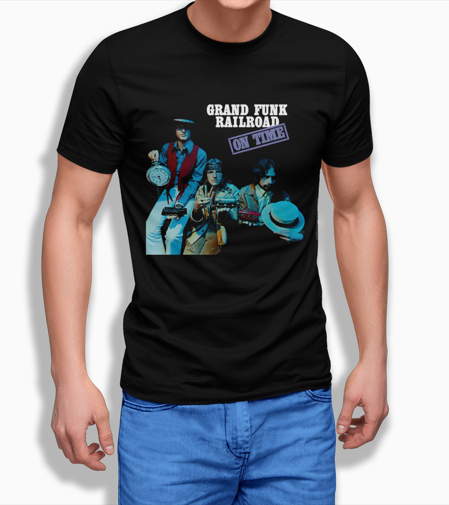 Grand Funk Railroad On Time Album Cover Clock Band Members T-Shirt