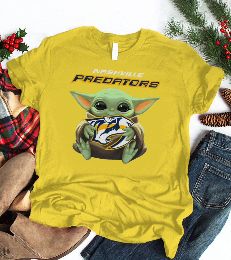Nashville Predators Baby Yoda Hugging T-Shirt