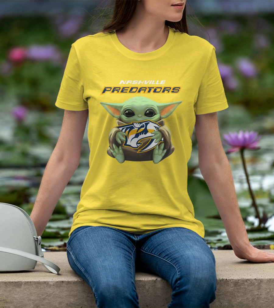 Nashville Predators Baby Yoda Hugging T-Shirt