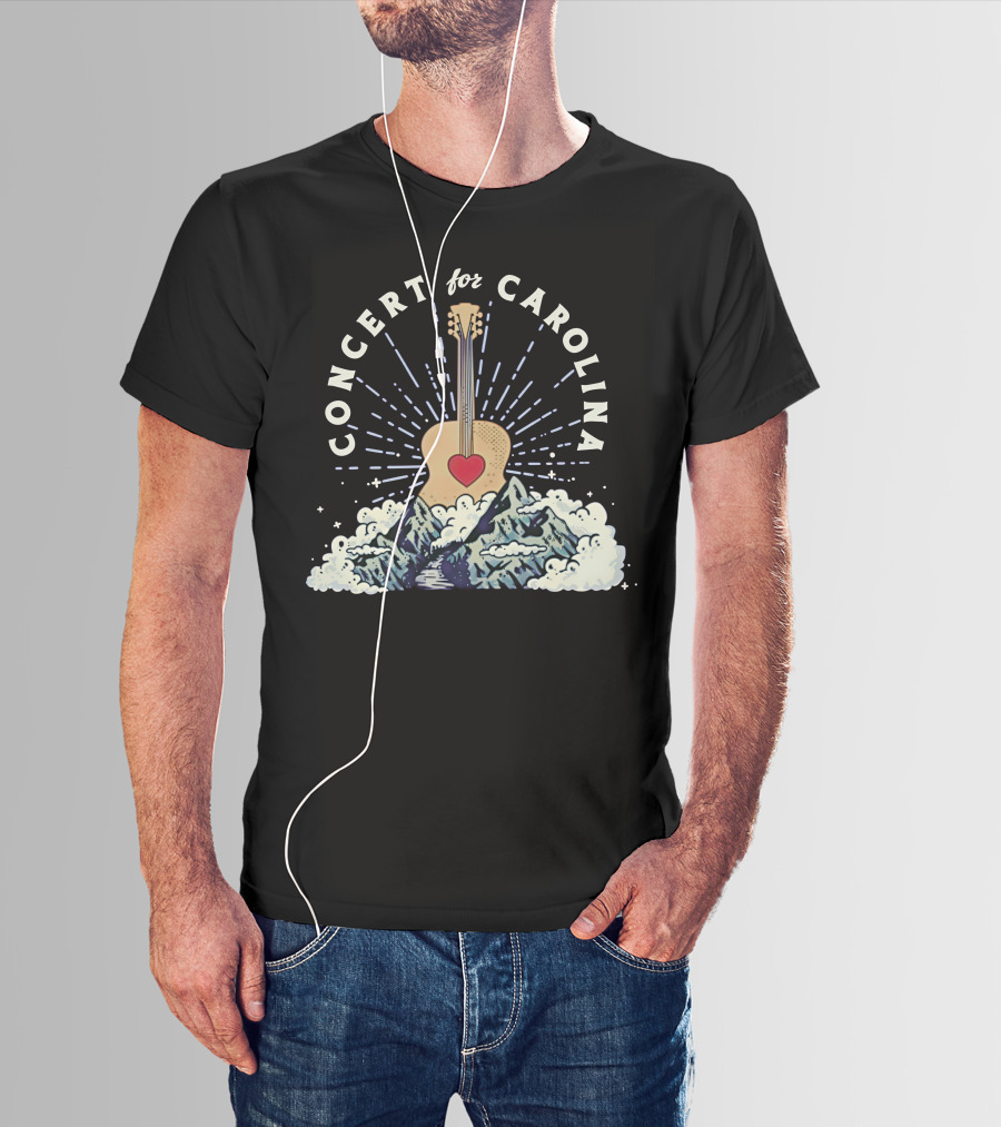 Concert For Carolina Guitar Heart Mountains T-Shirt