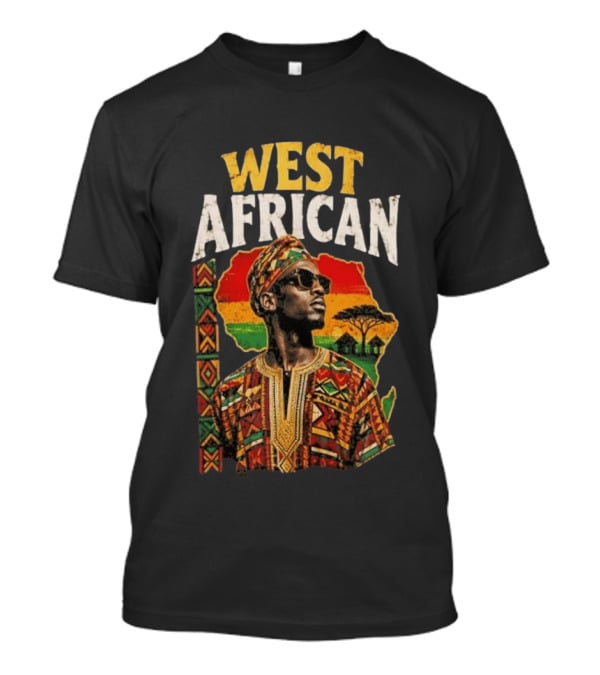 West African Traditional Attire With African Map And Sunset T-Shirt