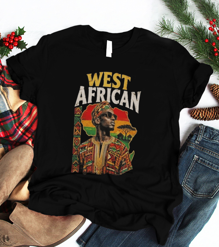 West African Traditional Attire With African Map And Sunset T-Shirt