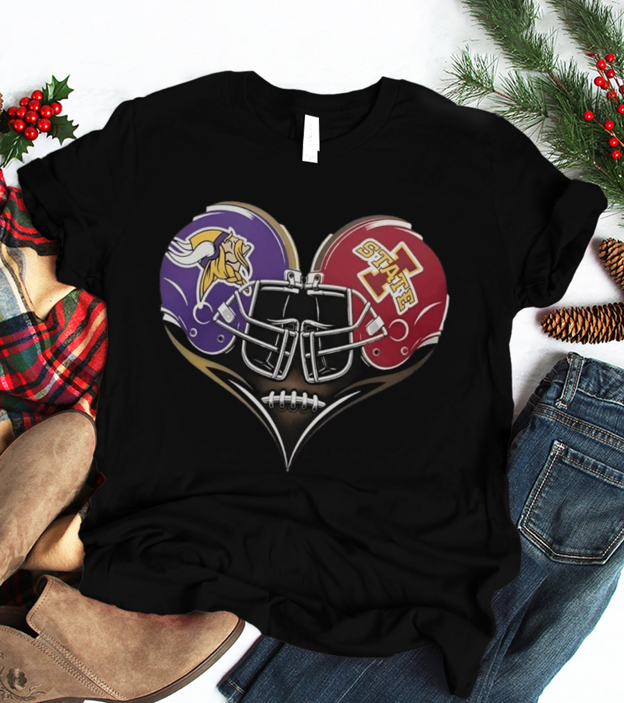 Minnesota Vikings Iowa State Cyclones Helmets Football Heart Fans T-Shirt
