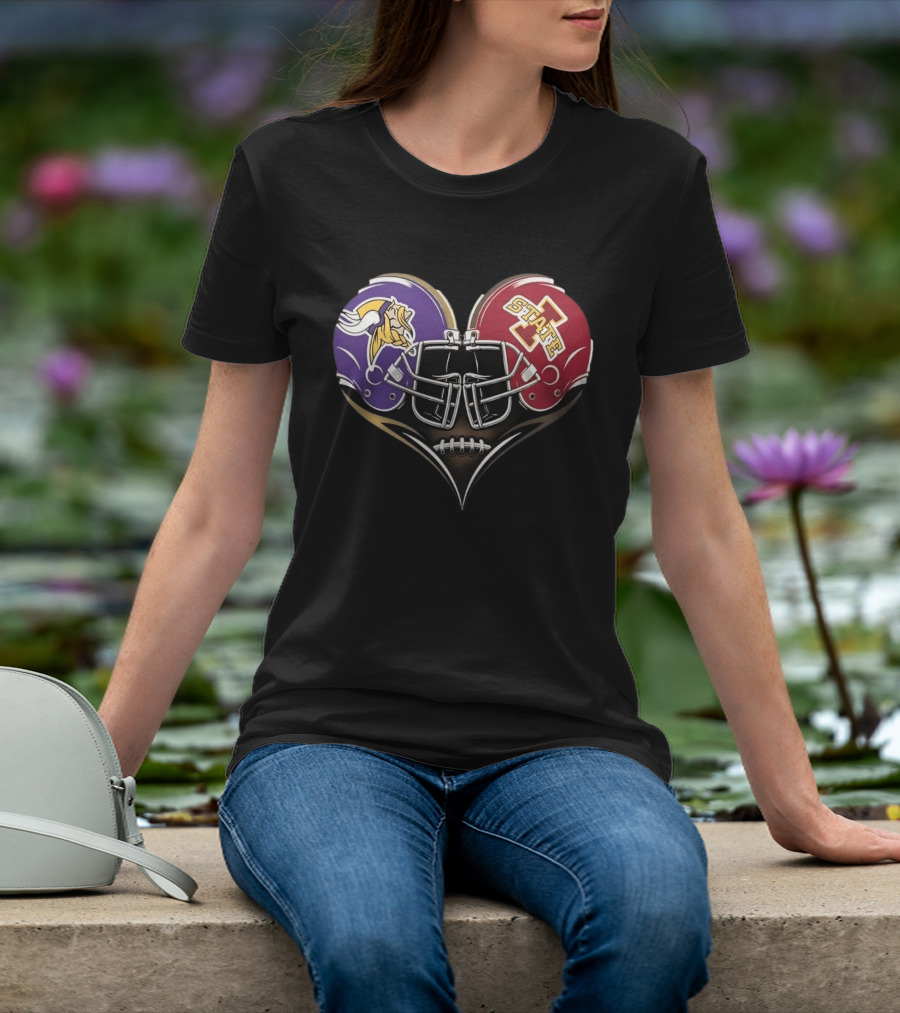 Minnesota Vikings Iowa State Cyclones Helmets Football Heart Fans T-Shirt