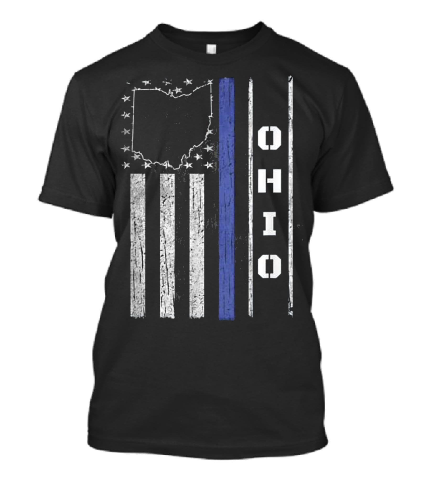 Ohio Thin Blue Line Flag With State Outline And Stars T-Shirt