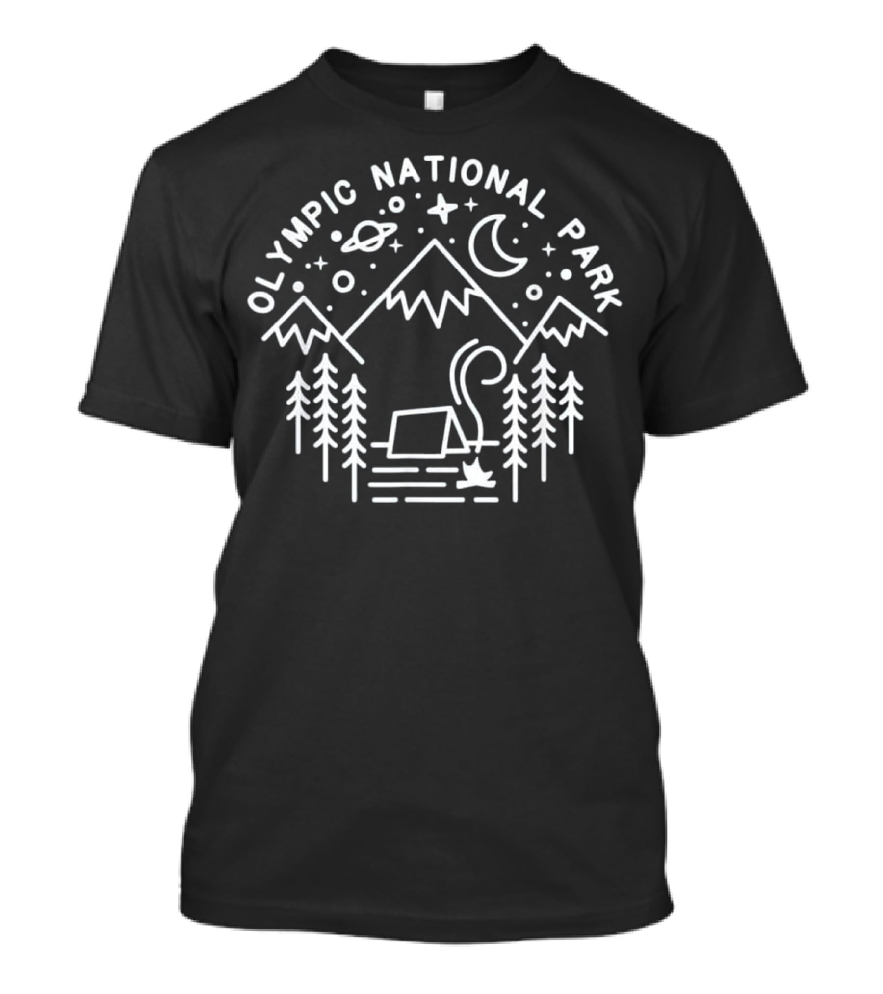 Olympic National Park Stargazing Camp With Mountains And Forest Scene T-Shirt