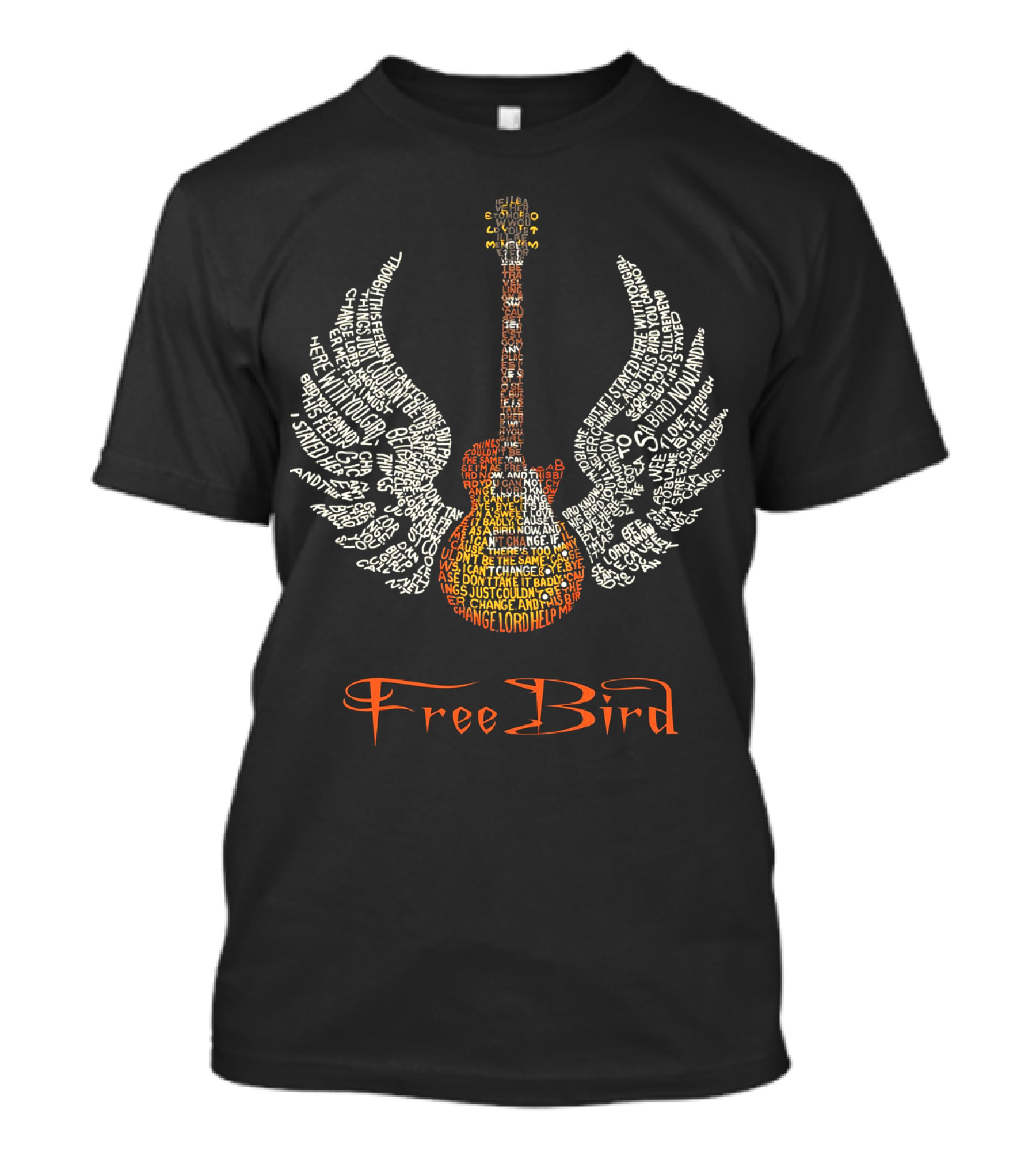 Free Bird Guitar Wings Phrase Art T-Shirt