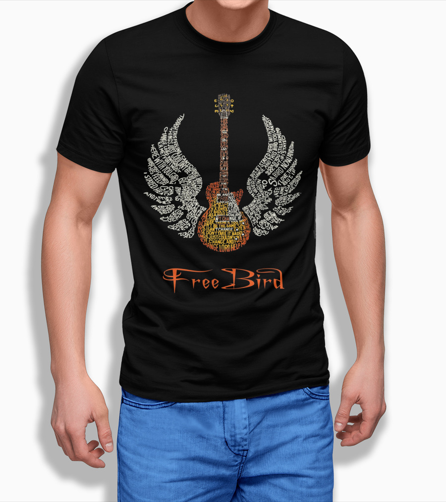 Free Bird Guitar Wings Phrase Art T-Shirt