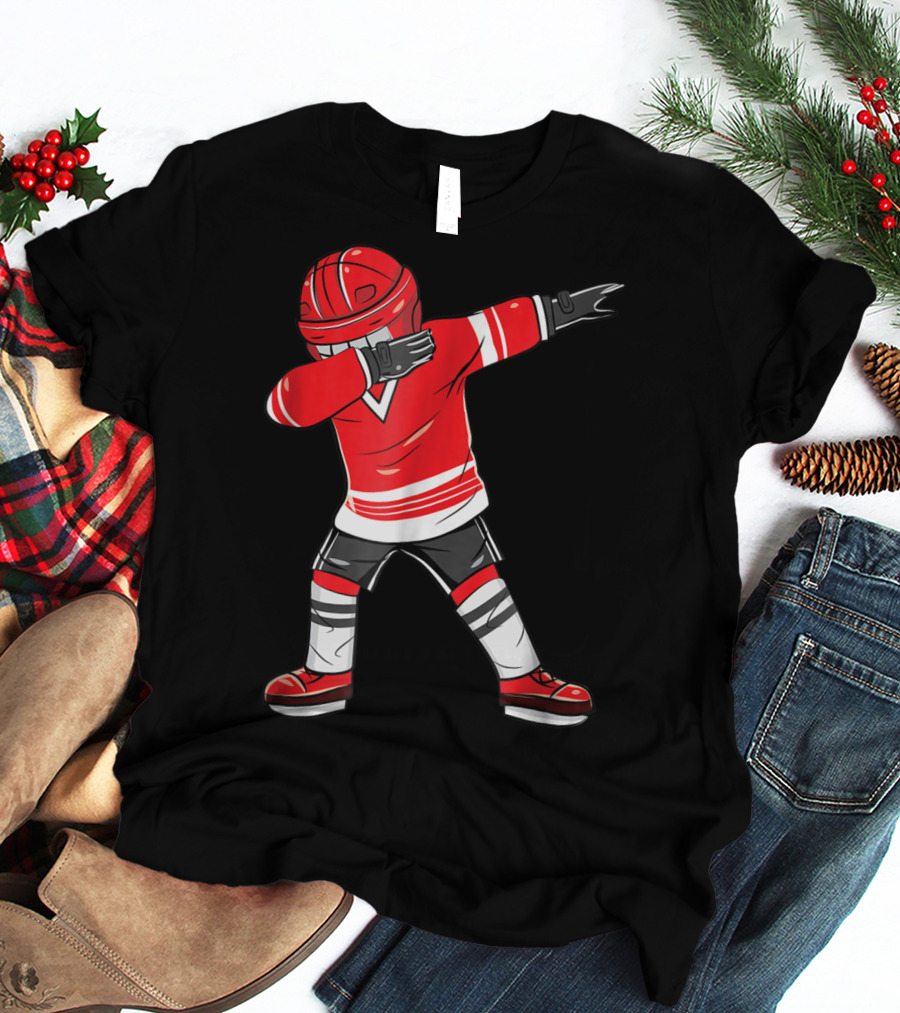 Dabbing Ice Hockey Funny Dab Squad Red Jersey T-Shirt