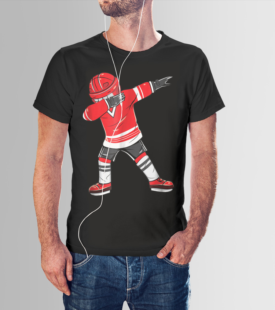 Dabbing Ice Hockey Funny Dab Squad Red Jersey T-Shirt