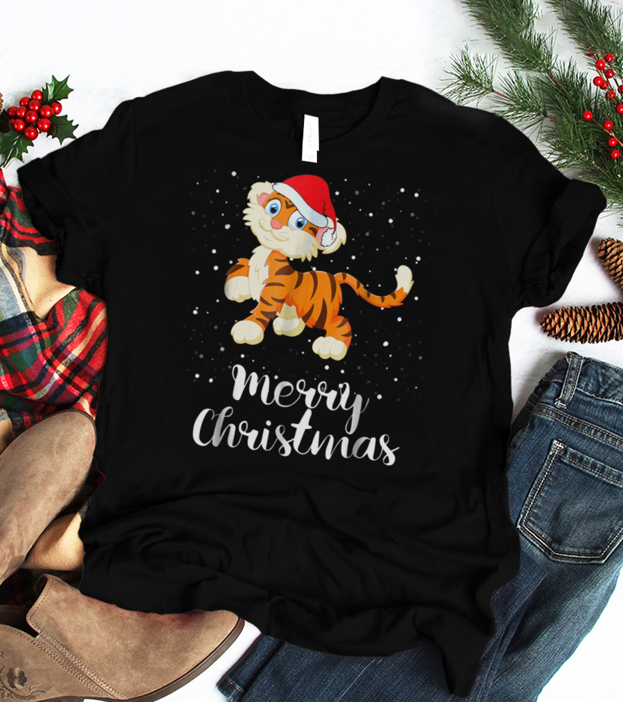 Merry Christmas Tiger Funny Christmas Matching Family Group T-Shirt
