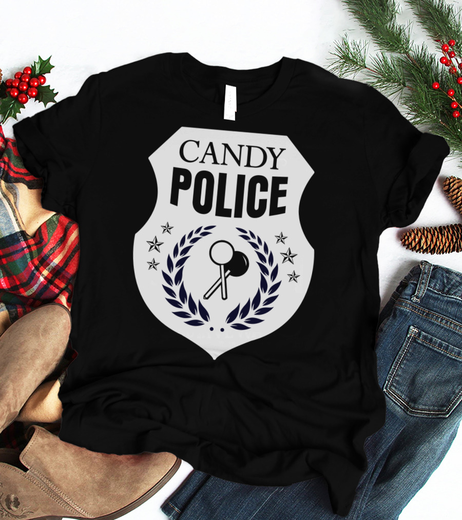 Candy Police Badge Funny Halloween Saying Parent Tee28 T-Shirt