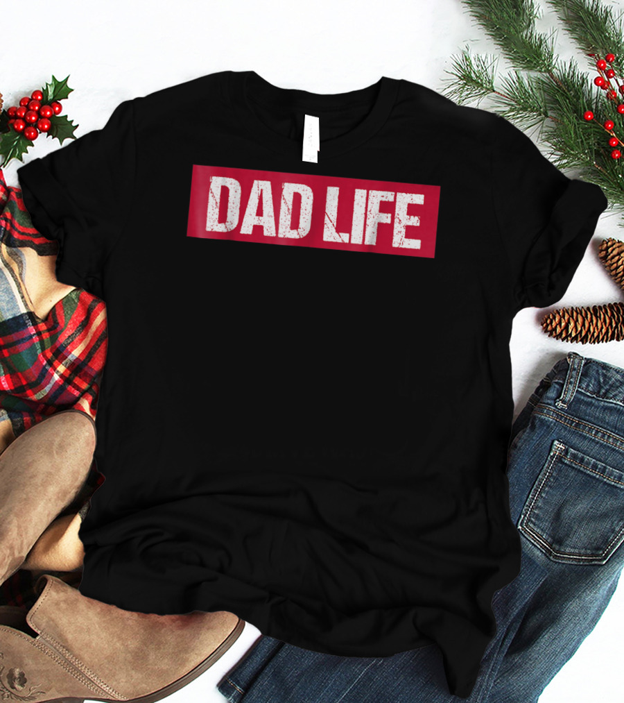 Mens Dad Life Red Block Text T-Shirt
