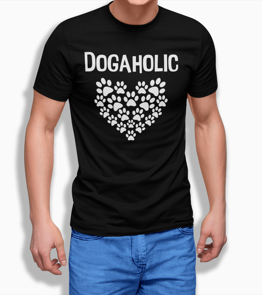Dogaholic Heart Paw Print Dog Lover Moms Dads 17 T-Shirt