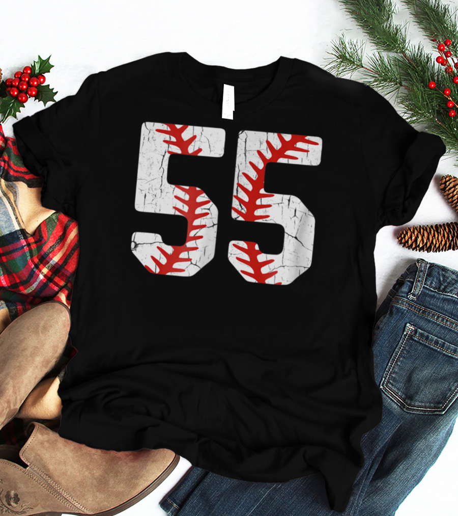 Baseball Player Jersey Number 55 Proud Baseball MOM DAD38 T-Shirt