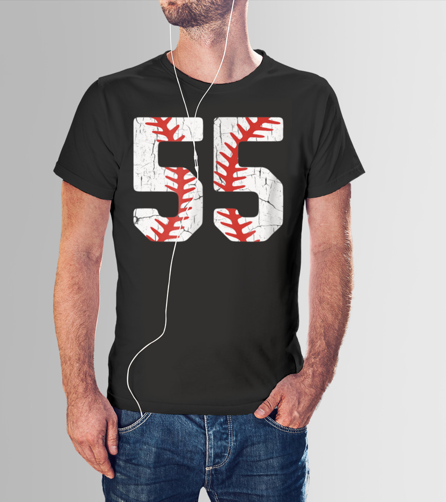 Baseball Player Jersey Number 55 Proud Baseball MOM DAD38 T-Shirt