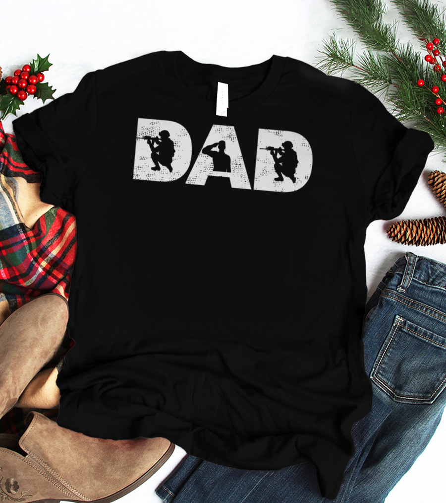 Dad Best Military Papa Silhouette Soldiers T-Shirt