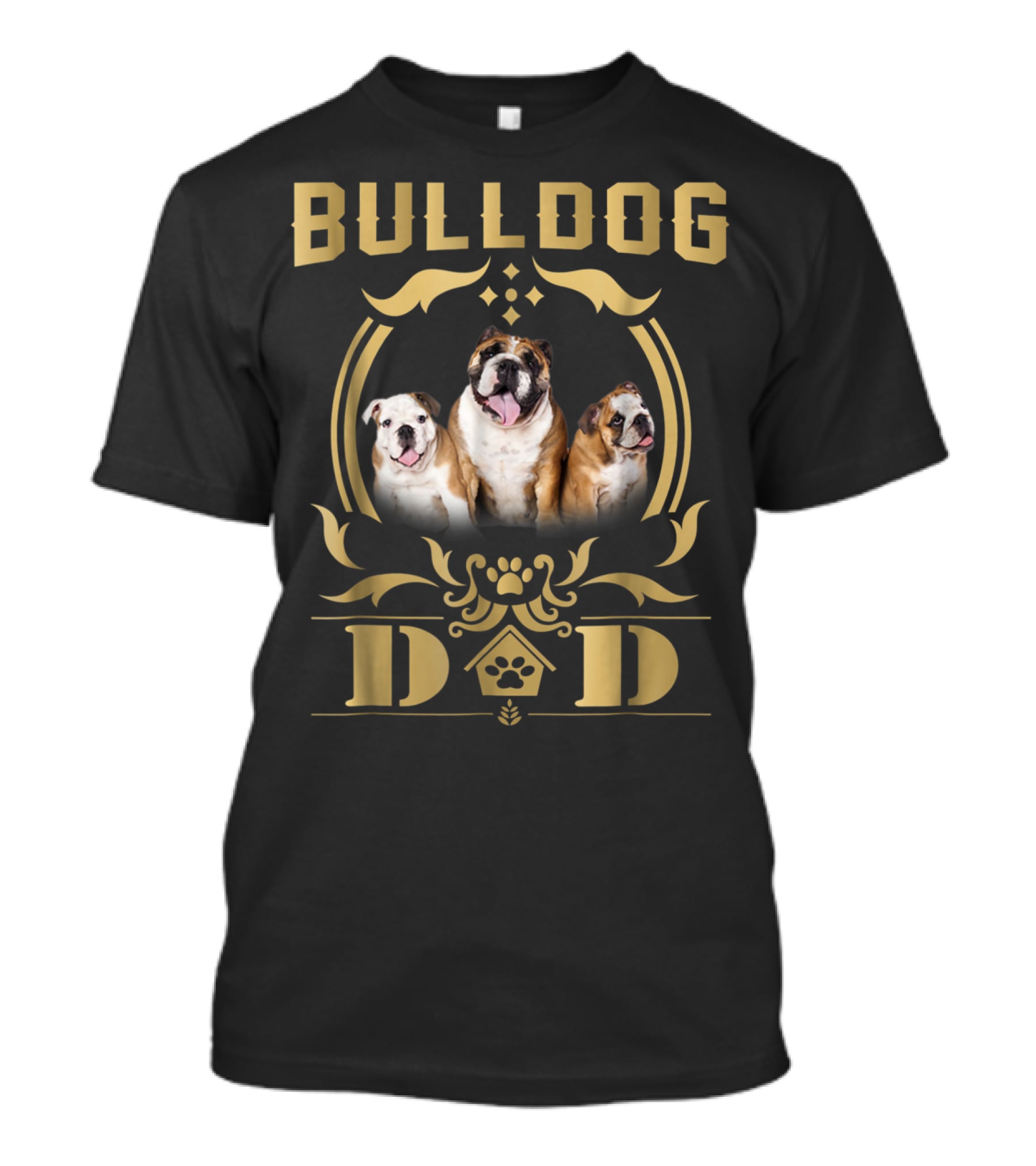 Bulldog Dad Trio With Paw Print Embellishments T-Shirt